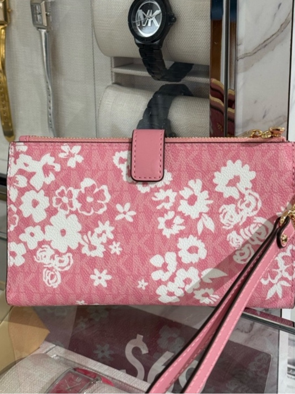 MICHAEL KORS Double Zip Printed Signature Logo Wristlet Wallet Carnation - Picture 7 of 12